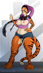 2018 anthro breasts cinderkiss feline female furry furry_only hi_res looking_at_viewer mammal no_humans pussy solo tentacle tiger waving