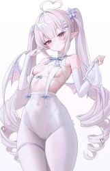 1girls abp_art belly blue_eyes character_request elbow_gloves female female_only gloves long_hair looking_at_viewer original_character petite petite_body petite_female pointy_ears revealing_clothes small_breasts solo solo_female thighs twintails white_hair younger_female