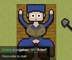 voxiom minecraft gameplay_mechanics 1boy1girl imminent_sex clothed_female_nude_male pixel_art surprised shovel abao_(voxiom) timmy_lag chat chatbox text_box pov_male pov