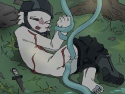 1boy 2d 2d_(artwork) 4:3 anal_sex animated balls bleeding blood blush functionally_nude gay grass grey_eyes loop male male_only military_uniform on_ground original_character pain paws rape roblox robloxian self_upload shorter_than_10_seconds tears tentacle tied_hands tied_up topless video white_hair white_skin wounded yawned_beef