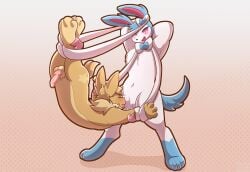 2026 animal_genitalia animal_penis animated anthro balls bdsm blue_body blue_feet blue_fur blue_tail blush blush_lines bondage bound bow_(feature) brown_balls brown_body brown_tail canine_genitalia canine_penis chest_tuft duo eevee eeveelution erection eyes_closed feet fluffy fluffy_tail fully_sheathed fur generation_1_pokemon generation_6_pokemon genitals hands_behind_head hanging_by_arms hanging_by_feet hi_res jonky knot knotted_penis leg_markings long_ears male male/male markings multicolored_body multicolored_head neck_tuft nintendo open_mouth penis pink_eyes pink_pupils pink_sclera pointy_ears pokemon pokemon_(species) pseudo_hair pubic_fuzz pupils raised_arm ribbon_bondage ribbons sheath sheath_nuzzling sheath_play shiny_pokemon short_tail simple_background socks_(marking) standing star_(marking) sylveon tail teeth tuft white_balls white_body white_fur white_sheath