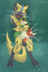 2_penises animal_genitalia animal_penis anthro anus balls big_penis black_balls black_body blue_eyes bodily_fluids claws cum cum_in_ass cum_inside cumshot duo ejaculation fangs forest full-length_portrait generation_5_pokemon generation_7_pokemon genital_fluids genitals grass green_body hand_grab hi_res holding_another hug hugging_another hugging_from_behind humanoid_genitalia humanoid_vulva knot knotted_penis larger_male legendary_pokemon looking_down looking_pleasured male male/male multi_genitalia multi_penis mythical_pokemon nintendo penis pink_tongue plant pokemon pokemon_(species) portrait precum red_anus red_eyes red_penis semi-anthro shaking shieshuqqq size_difference snivy splurt teeth toe_claws tongue tree vein veiny_penis vulva yellow_body zeraora