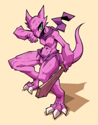 absurd_res anthro clothing dragon dublymike female genitals hi_res kobold loincloth looking_at_viewer scalie scarf scratches solo spots_the_kobold