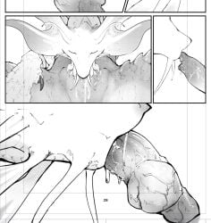 2026 ambiguous_gender animal_genitalia animal_penis bodily_fluids canine_genitalia canine_penis capcom claws comic comic_panel digital_drawing_(artwork) digital_media_(artwork) duo eyes_closed fanged_wyvern fellatio feral frill_(anatomy) genitals gradient_penis hi_res ibuki_shione knot knotted_penis leviathan_(mh) male mizutsune monochrome monster_hunter oral penile penis penis_tip saliva saliva_string sample sex unfinished vein veiny_penis zinogre