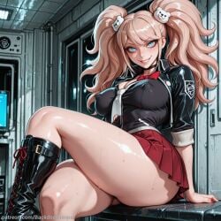 ai_generated backdoorsenpai 1girl blonde_hair blue_eyes boots bow hair_ornament high_heel_boots high_heels jacket knee_boots large_breasts long_hair miniskirt nail_polish necktie pleated_skirt red_bow red_nails red_skirt shirt skirt twintails danganronpa_(series) bear_hair_ornament black_boots black_jacket black_shirt curvy wide_hips thick_thighs big_ass medium_breasts thighs ass perky_breasts egao naughty_face naugty_eyes blurry breasts covered_nipples from_side looking_at_viewer sitting smile solo_focus junko_enoshima danganronpa