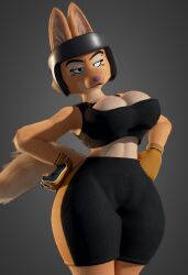 diane_foxington the_bad_guys palmtreerothic tagme orange_fur fox fox_ears fox_girl fox_tail looking_at_viewer furry human blush unimpressed piercing breasts cleavage tight_clothing crop_top wide_hips thick_thighs slim_waist voluptuous navel shorts fit fit_female hands_on_hips gloves