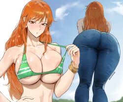 1girls absurd_res areola_slip artist_name ass breasts carlx945380 female female_only hi_res huge_breasts looking_at_viewer matching_hair/eyes multiple_views nami_(one_piece) one_piece orange_eyes orange_hair post-timeskip steam twitter_username