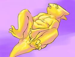 4:3 alphys anthro belly buckteeth chubby_female closed_eyes disregard eyewear featureless_chest female finger_fuck fingering genitals glasses looking_pleasured lying masturbation navel nude on_back open_mouth pussy reptile scales scalie slightly_chubby solo teeth thick_tail undertale vaginal_masturbation vaginal_penetration video_games yellow_body yellow_scales