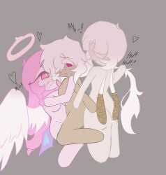 white_lily_cookie mystic_flour_cookie eternal_sugar_cookie futanari threesome girls_only penis_in_pussy penis_in_ass moaning hair_pulling angel_wings pink_hair pink_eyes white_hair tan_body red_eyes pink_body white_body yellow_eyes cum_inside