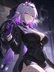 1futa abs ahe gao armpits ass balls bangs bdsm gear big breasts black thighhighs bondage choker condom on penis cum cumming curvy figure dickgirl dominatrix dripping from below futa only futanari garter straps holding whip huge cock testicles indoors intersex large latex looking at viewer milf mommy naked narrow waist nude open mouth precum red hair single braid smooth skin solo focus standing thick legs thighs used voluptuous yellow eyes castorice_(honkai:_star_rail) honkai:_star_rail ai_generated