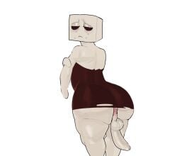 big_ass big_thighs black_shirt chubby_male cock crying dick femboy ghast_(minecraft) grey_body hanging_penis leaking_anus minecraft monster penis sad shirt shy submissive_male thick_thighs white_background