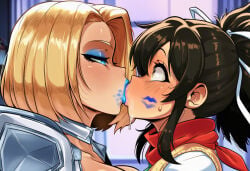 2d 2girls age_difference ai_generated assertive_female asuka_(senran_kagura) bedroom black_hair blonde_hair blue_eyes blue_lipstick blush crossover dominant_female embarrassed emma_frost emma_frost_(marvel_rivals) eyes_wide_open female female_focus female_only gloves half-closed_eyes height_difference hi_res hibiki120 kiss kiss_mark kiss_mark_on_face kiss_on_lips kissing lesbian lipstick lipstick_mark lipstick_mark_on_face lipstick_on_face looking_at_another looking_each_other marvel marvel_rivals marvelous mouth_to_mouth ponytail red_scarf scarf senran_kagura senran_kagura_(series) short_hair submissive_female surprised tied_hair white_dress white_gloves white_ribbon wide_eyed yellow_eyes yellow_sweater yuri