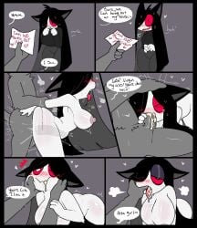 :3 abdominal_bulge animal_ears animal_humanoid areola arm_tuft big_breasts big_penis black_ears black_hair blush blush_lines bodily_fluids body_blush breast_blush breasts cat_humanoid cheek_bulge clothed clothing comic cum cum_dripping_from_mouth cum_in_mouth cum_inside cum_on_penis cum_on_tongue dialogue duo elbow_tuft english_text face_squish felid felid_humanoid feline feline_humanoid female fur genital_fluids genitals grey_background grey_body grey_fur hair happy heart_reaction heart_symbol hearts_around_head hi_res holding_face humanoid long_hair looking_pleasured male mammal mammal_humanoid motion_lines multiple_scenes nipples nude onomatopoeia open_mouth penis pink_areola pink_nipples puffed_cheeks red_eyes shy simple_background snazzle_snapp sound_effects speech_bubble squish steamy_breath sweat sweaty_face tail text tongue tongue_out tuft white_body white_skin
