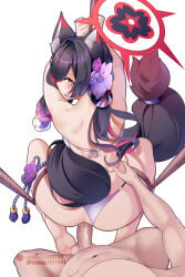 1boy 1girl anal anal_penetration anal_sex animal_ear_fluff animal_ears ass bikini bikini_bottom_aside black_hair blue_archive clothing_aside commentary commission doggystyle english_commentary eyeshadow flower fox_ears fox_girl fox_tail hair_flower hair_ornament halo highres hotvr long_hair makeup official_alternate_costume patreon_username penis penis_in_ass purple_flower red_eyeshadow red_halo sex sex_from_behind simple_background subscribestar_username swimsuit tail tail_flower tail_ornament uncensored wakamo_(blue_archive) wakamo_(swimsuit)_(blue_archive) white_background white_bikini yellow_eyes