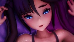 1080p 1girls 1monster 3d blue_eyes casual_nudity crop_top dark_hair functionally_nude genshin_impact heavy_breathing hoyoverse inviting looking_pleasured massage mihoyo mona_(genshin_impact) monster monster_on_female navel navel_penetration navel_poke pleasure_face pussy riizuwu_(voice_actor) slime slime_(genshin_impact) spread_legs spreading_pussy tagme tentacle tentacle_sex vicineko video