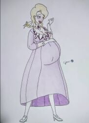 blushing blushing_female cyberiorr drawing elite_four glacia_(pokemon) pokemon pokemon_rse pregnant pregnant_belly pregnant_female purple_dress white_hair white_hair_female winking