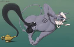 accessory anal anal_penetration anus ass_up balls butt clitoris clitoris_piercing curved_horn demon demon_humanoid disembodied_penis ear_piercing ear_ring english_text erection facial_piercing female female_penetrated furgonomics genital_piercing genitals grey_body grey_skin hair half-closed_eyes hi_res hoop_ear_ring horn humanoid humanoid_genitalia humanoid_penetrated humanoid_penis humanoid_pointy_ears humanoid_vulva jamesab jewelry magic_lamp narrowed_eyes nose_piercing nose_ring nude penetration penis perineum piercing pointy_ears ring ring_piercing smile solo spade_tail spread_butt spreading tail tail_accessory tail_jewelry tail_ring text vulva white_hair