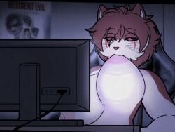 4:3 animated anthro bedroom big_breasts breast_play breast_suck breasts brown_body brown_fur capcom chair computer domestic_cat electronics felid feline felis female fur furniture grace_ashcroft jkiubix leon_kennedy mammal meme misty_lyncat_(jkiubix) office_chair poster purring ragdoll_cat resident_evil resident_evil_9:_requiem simple_background solo sucking titty_sucking_method white_body white_fur