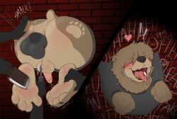 4_toes absurd_res ahegao anal anal_penetration anthro anus backsack balls bear big_butt blush bodily_fluids brick brick_wall brush butt butt_slap dripping ear_piercing ear_ring ejaculation feet from_behind_position genital_fluids genitals group hair hair_over_eyes hairbrush heart_beating heart_symbol hi_res leaking_precum looking_pleasured male male/male mammal overstimulation paws penetration penis piercing precum precum_drip profanity public public_sex restraints ring_piercing sex sex_toy sign slap solo spanking stocks stuck tears teddy_(teddypaws) teddypaws text through_wall tickle_torture tickling toes toothbrush trophy_head vibrator wall_(structure)