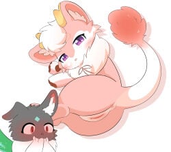 absurd_res ambiguous_gender anus black_body black_fur blue_markings blush breath cheek_tuft chest_tuft clitoris cutaway dragon duo embarrassed fabulous_beasts facial_tuft fangs female feral fur genitals green_body green_fur hand_on_mouth hi_res horn illhwa_drago inner_ear_fluff kirin lying markings multicolored_body multicolored_fur mythological_creature mythological_scalie mythology on_ground open_mouth paws pink_body pink_fur purple_eyes red_eyes round_ears scalie simple_background teeth tianma tuft two_tone_body two_tone_fur vulva white_body white_fur wings xiaolizhi_(fabulous_beasts) yellow_horn zhuangzhuang_(fabulous_beasts)