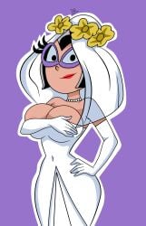 phil_el_mago nickelodeon the_fairly_oddparents tootie breasts big_breasts glasses looking_at_viewer alternate_version_available bride bride_veil wedding_dress wedding_veil floral_head_wreath necklace pearl_necklace artist_signature holding_breasts black_hair