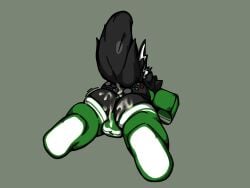 4:3 anthro backsack balls big_butt black_body black_fur bodily_fluids bulge bulge_from_behind butt clothing controller cum cum_on_butt cum_on_clothing digital_media_(artwork) footwear fur genital_fluids genitals green_background green_clothing green_shirt green_topwear green_underwear killerwhale0 lying machine male on_front perineum protogen shirt simple_background socks solo thick_thighs topwear underwear