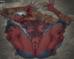 absurd_res anthro armor blood bodily_fluids canid canine cybernetics cyborg demon female feral genitals hi_res huge_filesize humanoid humanoid_genitalia interxpecial machine mammal muscular muscular_female mythological_canine mythological_creature mythology presenting presenting_vulva solo trench_crusade vulva war_wolf_assault_beast werecanid werecanine werecreature werewolf