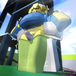 1boy 1girls 3d blue_shirt cosmichannah crossroads_(roblox) noob noob_(roblox) roblox robloxian tagme thigh_sex thighjob yellow_skin