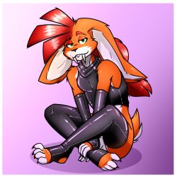 1:1 anthro armwear border bottomless bottomless_anthro bottomless_male clothed clothing digital_media_(artwork) fangs feet fingers fur genitals hair half-closed_eyes hi_res lagomorph latex latex_armwear latex_clothing latex_legwear latex_topwear legwear leporid looking_at_viewer male mammal narrowed_eyes penis rabbit ryofox630 sabertooth_(anatomy) simple_background sitting smile solo stirrup_legwear stirrup_stockings stockings tail teeth toes topwear white_border