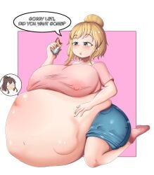 alternate_version_available ass belly_overhang big_ass big_breasts breasts chubby chubby_female female freckles_on_belly funlitogc gassychan_(artist) holding_belly huge_belly huge_breasts hyper_belly hyper_fat large_breasts leti lilly_(funlitogc) morbidly_obese morbidly_obese_female nipple_bulge nipples_visible_through_clothing obese overweight overweight_female post-vore vore vore_belly