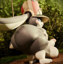totallyd 3d 3d_(artwork) 3d_model 3d_render 3d_background grass grass_field looking_back backsack huge_ass dick penis 1male 1boy bunny_boy