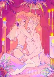 2boys ass_grab bigbaras2 blush bridal_lingerie candle eye_contact flower gay imminent_sex incest lingerie loving_gaze male_only marriage millions_knives nude_male rose sweat trigun trigun_stampede vash_the_stampede yaoi