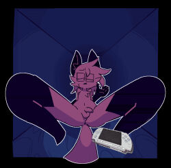 2025 anthro black_border border chest_tuft digital_drawing_(artwork) digital_media_(artwork) english_description flaccid foreskin genitals gloves_(marking) half-closed_eyes humanoid_genitalia humanoid_hands humanoid_penis inner_ear_fluff leg_markings looking_at_viewer male markings narrowed_eyes nymphomaniacal penis playstation playstation_portable socks_(marking) solo sony_corporation sony_interactive_entertainment spread_legs spreading tail tuft