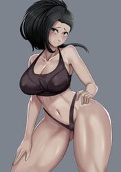 big_breasts black_eyes black_hair female female_only light-skinned_female light_skin long_hair momo_yaoyorozu my_hero_academia nico-mo nipples nipples_visible_through_clothing ponytail shounen_jump solo solo_female solo_focus