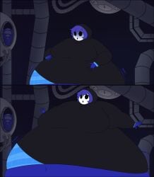 bbw belly belly_button belly_expansion blue_body blue_hair blue_skin blueberry_inflation breast_expansion breasts drawing expansion expansion_sequence fat female female_focus female_only inflation lj_caffie misha_(shygal) shy_gal