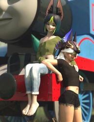2boys 3d_(artwork) 3d_artwork 3d_model 3d_render 3dcg bellybutton boy crop_top cute cyno_(genshin_impact) daz3d daz_studio deep_belly_button deep_navel femboy femboy_only fox_boy gay gay_couple gay_male gay_ship genshin_impact happy happy_couple high_resolution locomotive looking_at_partner looking_pleasured meme navel_fetish on_train outdoors render romantic_couple smiling smiling_at_partner sunny thomas_and_friends thomas_the_tank_engine tighnari tighnari_(genshin_impact) train twink wholesome wholesome_couple zazkinkart