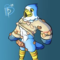 1:1 accipitrid accipitriform alternate_version_at_source ambiguous_gender animal_crossing anthro assisted_exposure avian avian_penis bibbidy bird blue_body blue_feathers bottomless clothed clothing clothing_lift disembodied_hand eagle feathers hand_on_penis hi_res male male/ambiguous male_only multicolored_body muscular muscular_male nintendo nipples open_mouth pierce_(animal_crossing) rubbing shirt shirt_lift smile solo_focus sweater topwear two_tone_body two_tone_tail video_games yellow_eyes