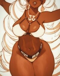 arms_(game) big_thighs bikini cropped curvy dark-skinned_female dark_skin female female_only large_thighs necklace negarobo nintendo prehensile_hair robaato solo solo_female thick_thighs thunder_thighs thunderthighs twintelle white_hair