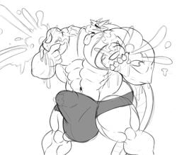 anthro asian_mythology balls big_balls big_bulge big_muscles big_penis bodily_fluids bulge clothing cum dragon east_asian_mythology eastern_dragon ejaculation erection gaping gaping_nipples genital_fluids genitals growth hair horn huge_balls huge_bulge huge_cock huge_muscles hyper hyper_balls hyper_bulge hyper_genitalia hyper_muscles hyper_nipples hyper_penis lactating male male_lactation male_only milk monochrome muscle_growth muscular mythology navel nipple_growth nipples open_mouth penis quazy sachiel_666 sketch solo through_clothing tongue tongue_out underwear