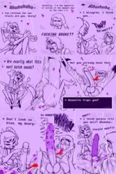 2:3 6_arms alternate_universe anthro arachnid arthropod ass big_penis bondage bound clothing cock_sock comic dounette_(under(her)tail) english_text female frisk frisky_(under(her)tail) gag genitals hi_res high_heels huge_cock human humanoid legwear male mammal muffet page_10 penis penis_clothing profanity socks spider spread_legs spreading text thewill under(her)tail undertale undertale_fanfiction video_games web_(disambiguation)