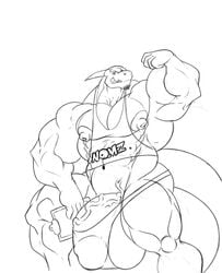 5_fingers anthro balls beard big_balls big_bulge big_muscles big_penis bulge clothing dragon facial_hair fangs fingers flexing genitals hi_res holding_object horn huge_balls huge_bulge huge_cock huge_muscles hyper hyper_balls hyper_bulge hyper_genitalia hyper_muscles hyper_penis jose6z looking_at_viewer male male_only monochrome muscular navel nipples penis sachiel_666 scalie sketch smile solo sweatshirt text underwear vein veiny_penis western_dragon