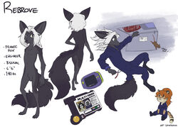 2020 4_toes 5_fingers animal_genitalia anthro balls black_body black_fur canid canine digital_media_(artwork) english_text fennec fingers fox fur genitals hair male mammal model_sheet sheath standing text toes unimpressive_(artist) white_hair