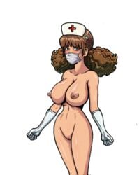 akabur brown_eyes brown_hair face_mask gloves hairclip harry_potter hermione_granger mashinav1 nipples nude nurse_cap nurse_uniform pussy tagme