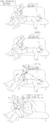 1boy 2girls anthro anthrofied assisted_sex being_watched blush braixen bulge canid canine caught closed_eyes clothed clothing comic crotch_grab dialogue embarrassed english_text female finger_snap fully_clothed furniture furry gardevoir genital_outline grope group half-closed_eyes hat headgear headwear hi_res human hypnosis inner_ear_fluff looking_at_another lust lying male mammal mind_control monochrome narrowed_eyes nintendo on_back oofrowdy open_mouth original_character penis_outline pokémon_(species) pokemon pokemon_(species) pokemon_rse pokemon_xy shocked simple_background sitting sketch sleeping smile sofa straddling text tuft video_games white_background wide_eyed