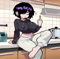 ai_generated black_hair cute cute_face ear_piercing emo female female_focus female_only hot massive_ass massive_breasts medium_hair peircings purple_eyes