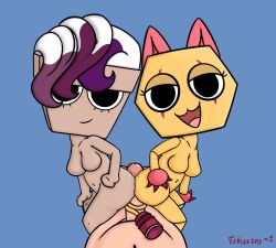 1boy 2girls 2girls1boy :) :3d breasts brusha_(dandy's_world) dandy's_world duo feline female human pov scraps_(dandy's_world) self_insert tobiastns_(artist) toonophilia yellow_body
