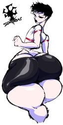 1boy artist_logo ass ass_bigger_than_head ass_body ass_focus big_ass big_thighs black_hair black_lipstick compression_shorts crop_top curly_hair fat_ass femboy gabriel_(zommbay) huge_ass huge_thighs juicy_thighs light-skinned_male light_skin male massive_ass nose_piercing nose_ring oc original_character pale-skinned_male pale_skin presenting presenting_ass presenting_hindquarters self_upload short_hair short_shorts shorts sketchy thick_ass thick_thighs thighs wide_hips zommbay