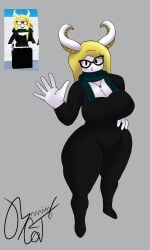 1girls artist_signature big_ass big_breasts black_eyes breasts burningcat80 calm_face cleavage clothes confused_expression confused_face cross_necklace dressed dressed_female female glasses horns horns_girl looking_at_viewer necklace reference_image roblox roblox_avatar robloxian scar scar_on_face scarf self_upload tagme thick_thighs thighs white_skin wide_hips yellow_hair