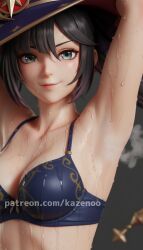 ai_generated armpit armpit_fetish armpit_sweat armpits artist_name:kazenoo genshin_impact kazenoo kazenoo3d magician_hat mona_(genshin_impact) musk musk_clouds musky sweat sweat_fetish sweating sweating_female sweating_profusely sweaty white_body