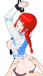 chained chains doggy_style female looking_at_viewer pamps red_hair ringed_eyes sex standing_doggy_style wet_clothes yellow_eyes